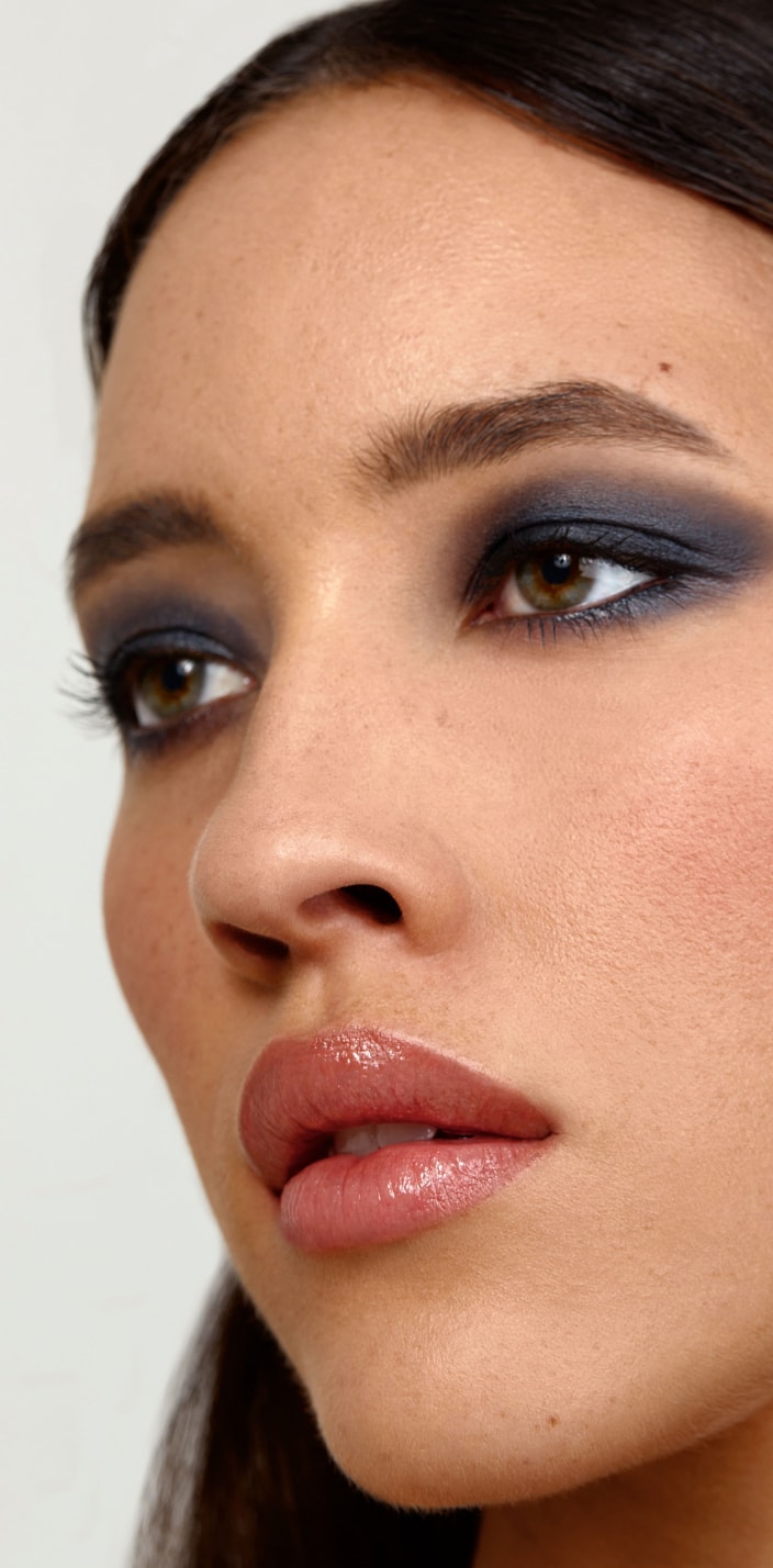 Close-up of model wearing Aleph beauty